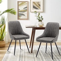 Grey Alunaune Upholstered Dining Chairs Set Of 2 Modern Faux Leather Armless - $148.92