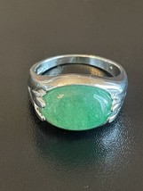 Green Jade Stone S925 Silver Plated Men Woman Statement Ring  - $15.00