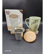 Pinky Up Bailey Mint Green Ceramic Tea Mug &amp; Infuser Gold Leopard Print - $383.86 MXN