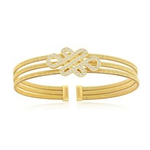 Bonded 14K Gold Plated Sterling Silver Intertwined Design CZ Triple Wire Bangle - £236.13 GBP