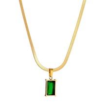 18K Gold Plated Stainless Steel Necklace Emerald Look Waterproof Hypoallergenic - £19.36 GBP