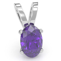 Amethyst Oval Solitaire Pendant In 14k White Gold - £202.17 GBP