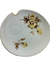 Vintage Set of 6 Lunch Snack Plates 8&quot; NO Cups Yellow Rose Gold Edge Flowers - £22.89 GBP