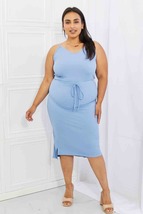 Capella Flatter Me Full Size Ribbed Front Tie Midi Dress in Pastel Blue - £22.35 GBP