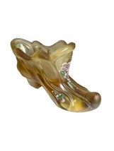 Fenton Iridescent Gold Satin Glass Shoe Slipper Paisley Hand-Painted &amp; Signed - £23.58 GBP