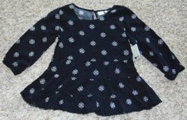 Girls Shirt Mudd Black White Floral 3/4 Long Sleeve Babydoll Top-size 10 - $14.85