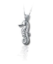 Sterling Silver Seahorse Funeral Cremation Urn Pendant for Ashes w/Chain - £202.60 GBP