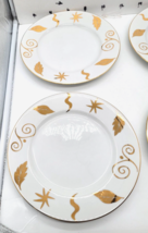 Set of 5 Pier 1 Monno Bangladesh 10-1/4&quot; Dinner Plates Gold Leaf Accents... - $45.26 CAD