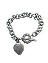 Vintage Tiffany &amp; Co 925 Sterling Silver Heart Tag Toggle Bracelet READ ... - £217.96 GBP