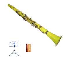Merano B Flat 17 Keys Clarinet,Case,Mouthpiece,11 Reeds+Music Stand-Yellow - $109.99