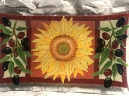 Peggy Karr Fused Glass Tray Sunflower Tuscan Olives 9 X 5 3/4” Signed - $21.78
