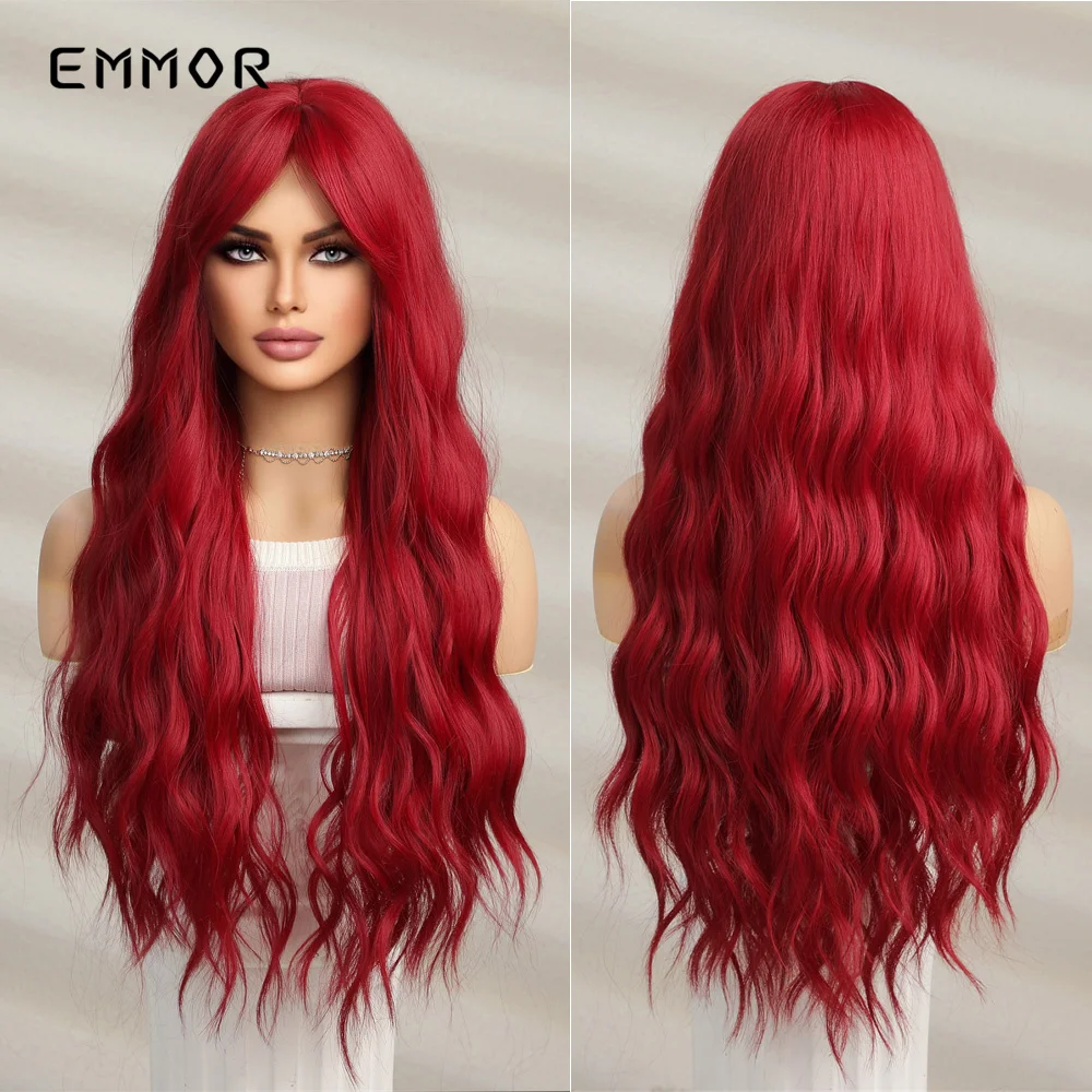 Emmor Red Wigs with Bangs Synthetic Long Wavy Wigs Daily Use Cosplay Natur - £20.76 GBP+