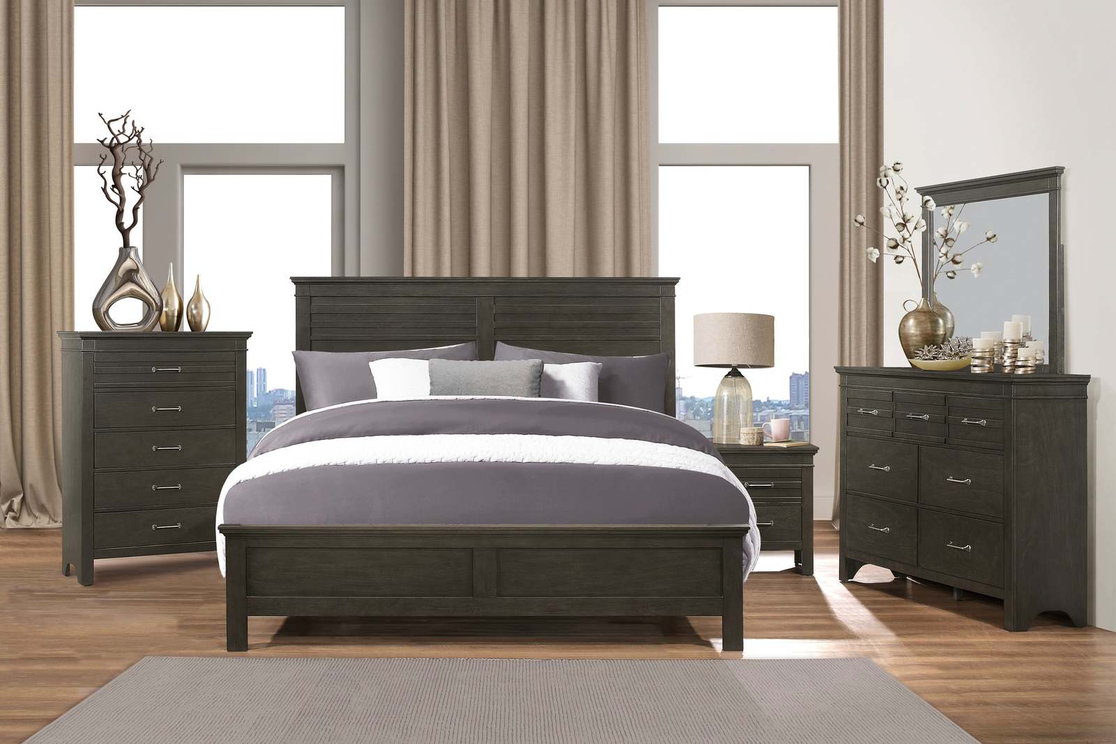 Charcoal Gray 5-Drawer Chest - Transitional Wood Bedroom Bedroom Furniture Item image 4