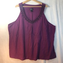 Lane Bryant Size 28 Purple w Black Beading Sleeveless Top Shirt 100% Cotton - £19.70 GBP