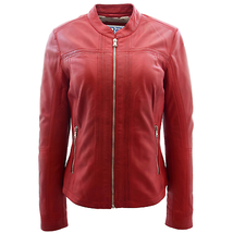 DR257 Women&#39;s Leather Classic Biker Style Jacket Red - £108.03 GBP