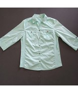 Vintage Jones New York Button Up Top Roll Tab Womens Size Petite P8 Teal - $25.71 CAD