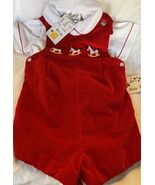 Vintage Baby Togs Boys Red Velvet Rocking Horse Jumper 0-9 Mo. NWT - $33.43 CAD