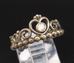 PANDORA 925 Silver - Vintage Cubic Zirconia Princess Tiara Ring Sz 6 - R... - £26.98 GBP
