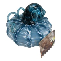 Luke Adams Glass Hand Blown Pumpkin Studio Handmade Blue Waves Swirl 3.5&quot; - $50.39