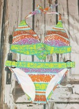 Victoria&#39;s Secret Bikini Swimsuit Set Tropical 2Pc Top Large Bottoms Medium - $19.80