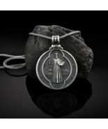 PURE TIN Sacred Saint Benedict Medallion Necklace 24&quot; - $29.99