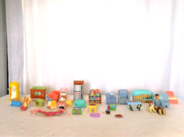 Fisher Price LOT Loving Family Mattel Doll House  Figures  Furniture vtg... - $37.62