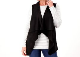 Attitudes by Renee Faux Suede and Luxe Ponte Draped Vest- BLACK, SMALL - £20.22 GBP