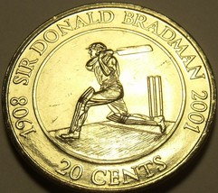 Large Unc Australia 2001 20 Cents~Sir Donald Bradman~Cricketer Champion~Free Shi - £4.66 GBP