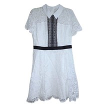 $169 Nanette Lepore Lace Dress 10 Large Black White Overlay Contrast Panels NWT - £102.58 GBP