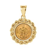 Mexican dos pesos gold coin encased in 14k yellow gold rope chain frame ... - $1,331.44 CAD
