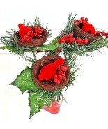 Red Berries and Red Birds In Nest Christmas Holly Picks Set Of 3 6 1/2&quot; - €10,59 EUR