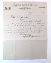 c.1891 Osgood Lodge No. 48 Letterhead Robert P Locke Howard Anderson Odd Fellows - £35.38 GBP
