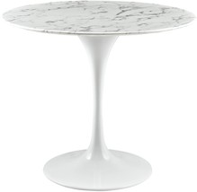 36” Round Pedestal Stem Dining Table White Faux Marble Genuine Stone Top - £487.48 GBP