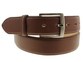 Cognac Cowboy Belt Western Dress Solid Real Leather Removable Silver Buckle - £23.52 GBP