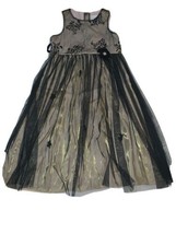 Girls Size 12 Perfectly Dress Gold Black Overlay Sleeveless Dress Flowers Floral - £17.58 GBP