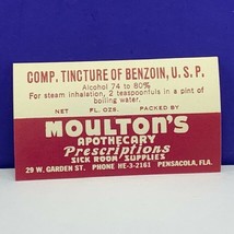 Drug store pharmacy ephemera label advertising Moulton Drug Florida Benzoin vtg - $11.83