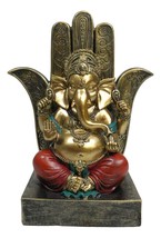 Hindu Elephant God Ganesha Seated On Hamsa Palm Hand of God Throne Figurine - £21.34 GBP