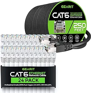 GearIT 24Pack 4ft Cat6 Ethernet Cable &amp; 250ft Cat6 Cable - £178.85 GBP