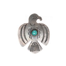 40&#39;s-50&#39;s Vintage Navajo silver thunderbird pin with turquoise - £130.19 GBP