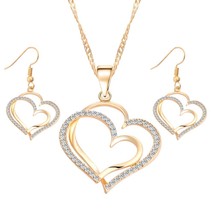 17KM Romantic Heart Pattern Crystal Earrings Necklace Set Silver Color Chain Jew - £18.82 GBP