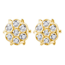 10k Yellow Gold Womens Round Prong-set Diamond Cluster Stud Earrings 1/20 Cttw - £70.33 GBP