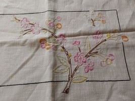 Vintage Hand Embroidered Table Runner Crocheted Edges Floral Flowers 15.... - £26.17 GBP