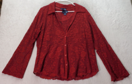 Venezia Jeans Two Piece Shirt &amp; Top Set Women&#39;s Size 14/16 Red Lace Floral Nylon - £21.87 GBP
