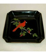 Vintage Red Cardinal Otagiri Japan Black Ashtray HandPainted Gold Gilded... - £15.73 GBP