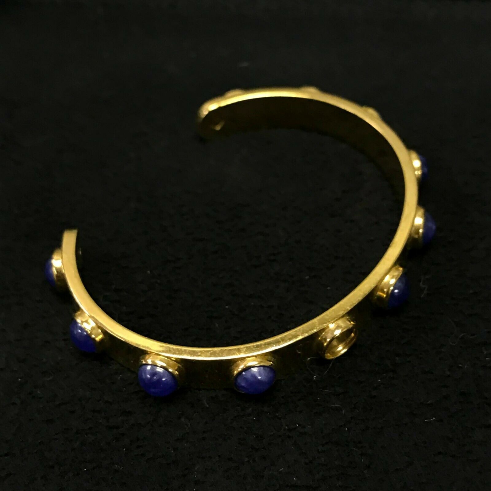 Kate Spade Cuff Bracelet Gold Tone with Round Blue Stones 2 1/4" Diameter - $14.01