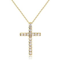 0.15CT Simulated Diamond Cross Pendant Necklace 14K Yellow Gold Plated Women&#39;s - £56.14 GBP