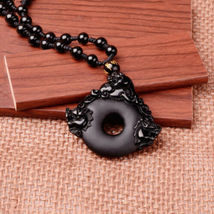 The Mythical Black Obsidian Natural Crystal Peaceful Powerful Amulet Pendant - £18.16 GBP