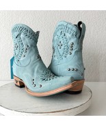 Lane COSSETTE Womens Cowboy Bootie Sz 7 Blue Leather Cowgirl Western ank... - $262.35