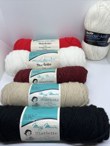 Lot of 6 Skeins: 5 Mary Maxim Starlette Yarn , 1 Bucilla 4 ply Worsted Acrylic - £10.10 GBP