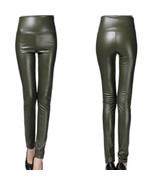 Leather High Waist Elastic Skinny Women Legging Pants - $365.18 MXN